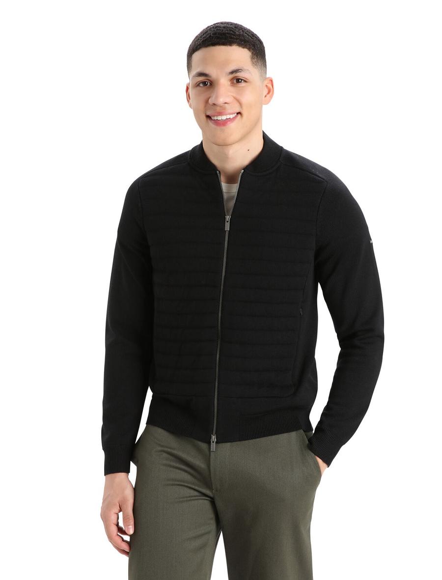 Bluzy Z Kapturem Icebreaker City Label ZoneKnit™ Merino Insulated Knit Bomber Męskie Czarne | PL 1682BEXC